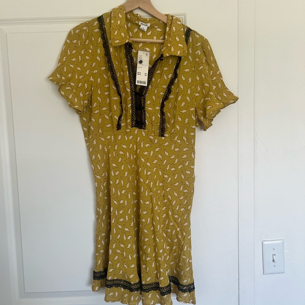 Urban Outfitters Olive Floral Knee-Length Dress with Black Lace by Kimchi Blue